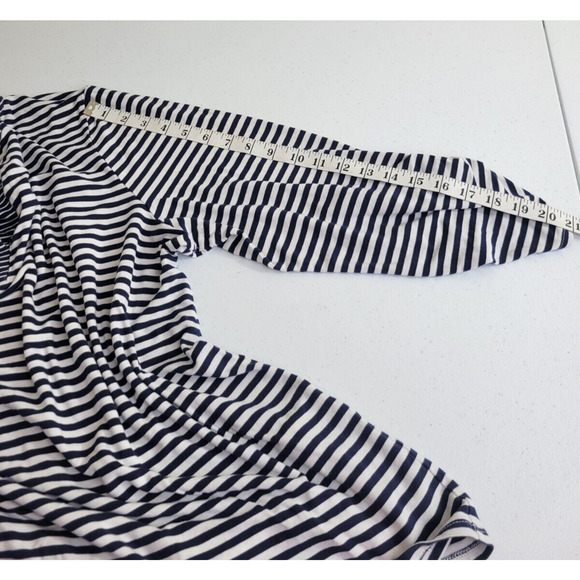 Chico's Casual Top Navy Blue White Striped Roll Tab Sleeve Women's Size 2XL - Picture 5 of 9